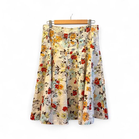 Cabi Floral A-Line Skirt Cotton Size 8 Cream Flower Garden Retro Midi - Picture 1 of 5